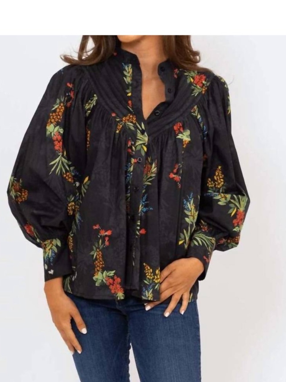 OLivacious Blouse top shirt balloon puff sleeve ruffle floral boho boutique